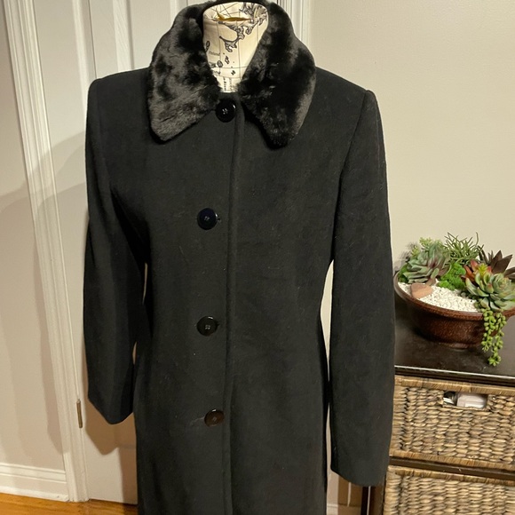 Vintage Wool Cashmere Faux Fur Buttons Fit Flare Long Full Length Formal Evening - Picture 2 of 6